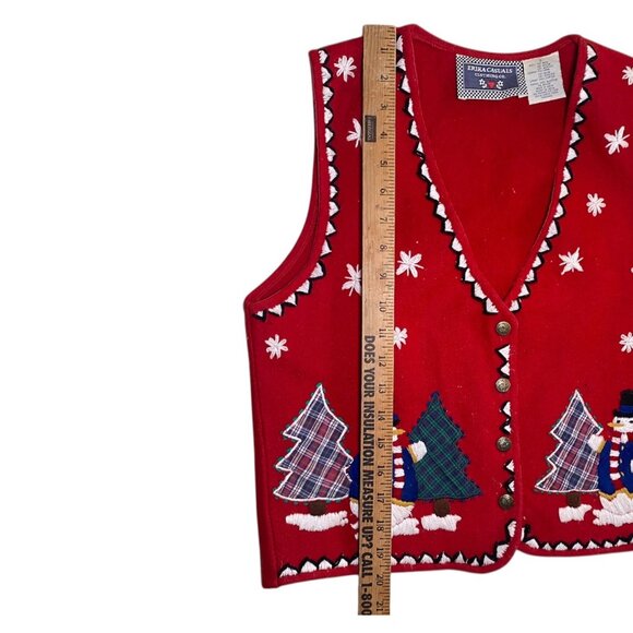 Vtg Snowman Red Christmas Ugly Grandma Sweater Vest Wool Blend Winter Holiday - Picture 5 of 5